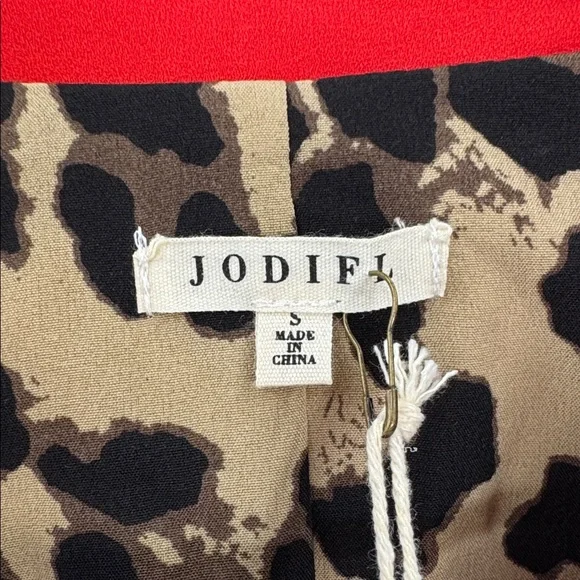 JODIFL Women's Red Blazer with Leopard Print Lining - Picture 2 of 5